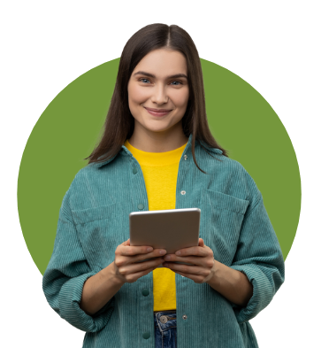 woman holding ipad